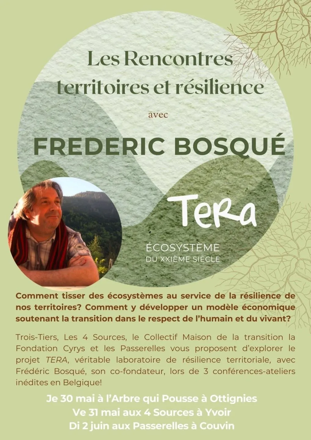 Affiche des Rencontres territoires et résilience avec Frédéric Bosqué (TERA)