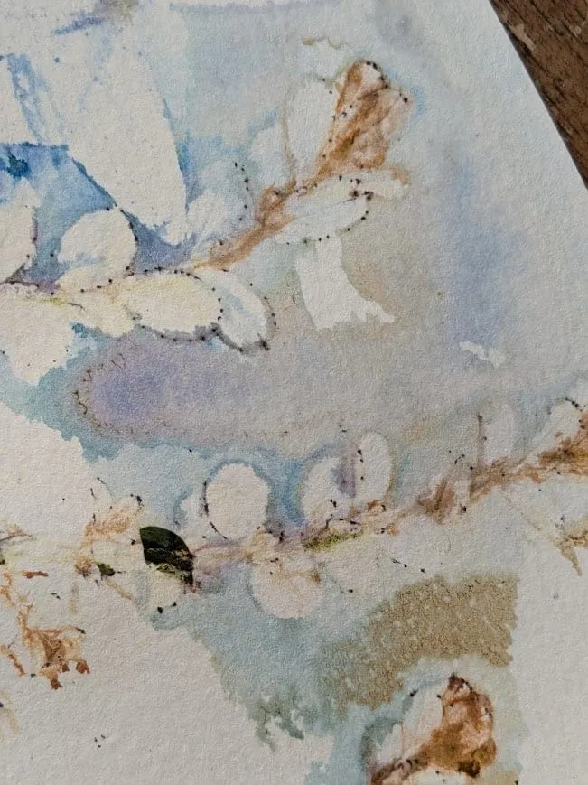 Motifs végétaux sur papier, dans des tons bleus